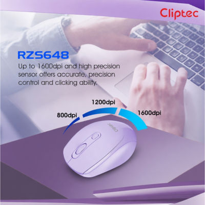 CLIPTEC RZS648 DUAL MODE 1600DPI RECHARGEABLE SILENT WIRELESS MOUSE - AUTUMN PURPLE 3