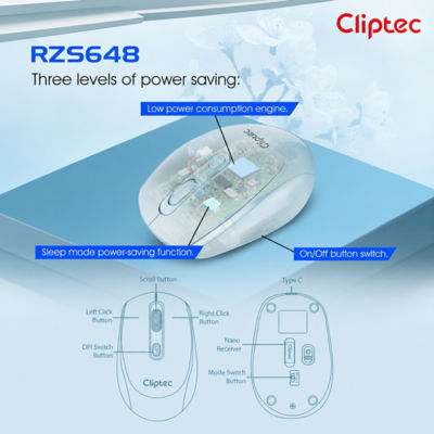 CLIPTEC RZS648 DUAL MODE 1600DPI RECHARGEABLE SILENT WIRELESS MOUSE - AUTUMN PURPLE 7