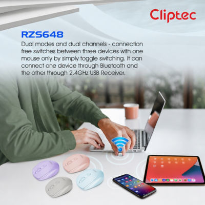 CLIPTEC RZS648 DUAL MODE 1600DPI RECHARGEABLE SILENT WIRELESS MOUSE - WINTER GREY 5