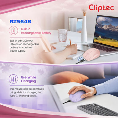CLIPTEC RZS648 DUAL MODE 1600DPI RECHARGEABLE SILENT WIRELESS MOUSE - WINTER GREY 7