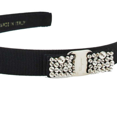 FERRAGAMO Vara Bow Crystal Headband Black/Silver 713034 3
