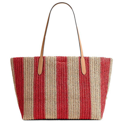 COACH City Tote Bag With Stripes And Charm Red/Tan CER30 3