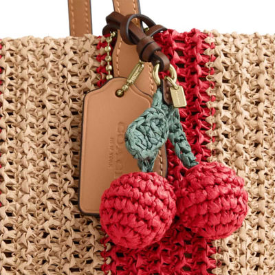 COACH City Tote Bag With Stripes And Charm Red/Tan CER30 5