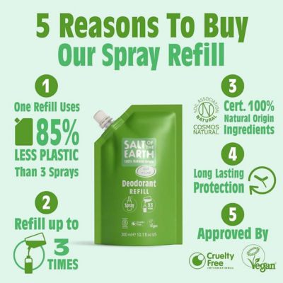 Salt Of The Earth Natural Deodorant Spray Refill Pouch Aloe & Lime 300ml 2