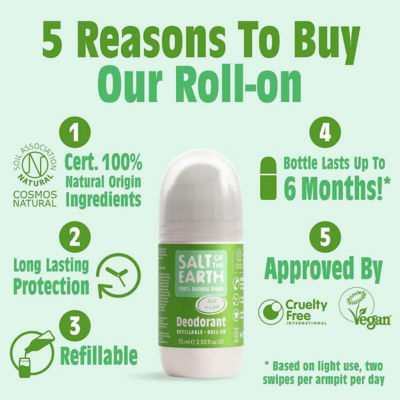 Salt Of The Earth Natural Refillable Deodorant Roll-On Aloe & Lime 75ml 2
